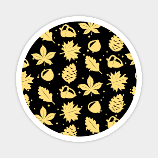 Beige Graphic Nature Pattern on Black Background Magnet